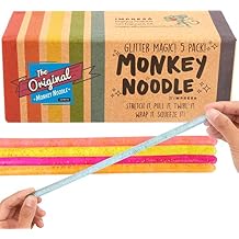 IMPRESA Glitter Sensory Noodle Strands - Monkey Noodle Fidget for Stress Relief & Focus - Sparkly Stretchy Strings & Latex-Free Sensory Balls - Medium, Multicolor, 5-Pack, Glitter Magic