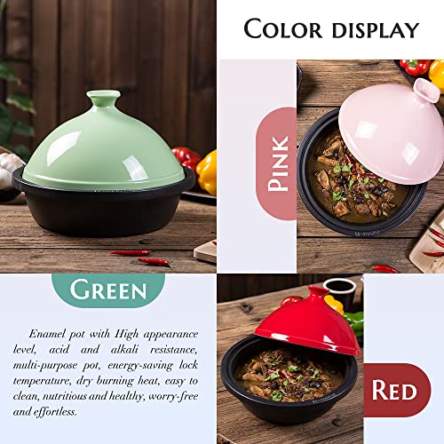 M-Cooker Tagine Pot - 5.5-Quart Moroccan Tajine With Cast Iron Base And Ceramic Cone-Shaped Lid, High-Quality Cookware- Pink #TOP6