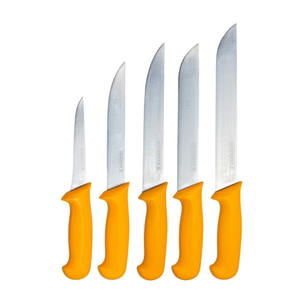 Fleischmesser Set 5-teilig aus Edelstahl | Scharfe Profi Küchenmesser mit ergonomischen Griffen | Fleischermesser, Stechmesser & Ausbeinmesser für präzises Schneiden von Fleisch, Fisch & Geflügel