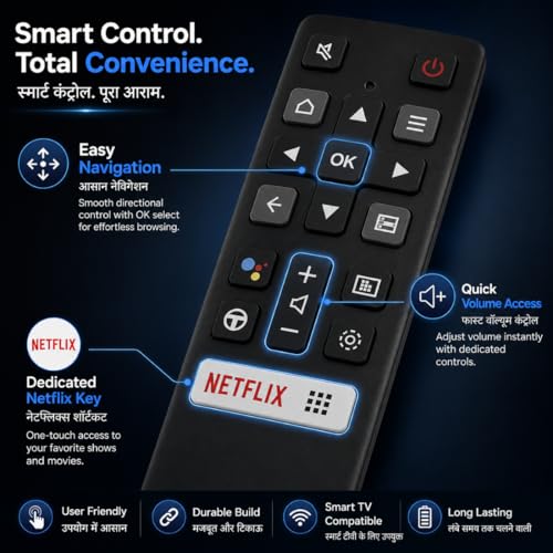 Image of Supreme E-Commerce Replacement Remote Control Suitable for TCL Smart TV, TCL Android TV & TCL 32 42 55 Inch led TV, No Programming Needed, Non Voice Command, Verify Before Purchase
