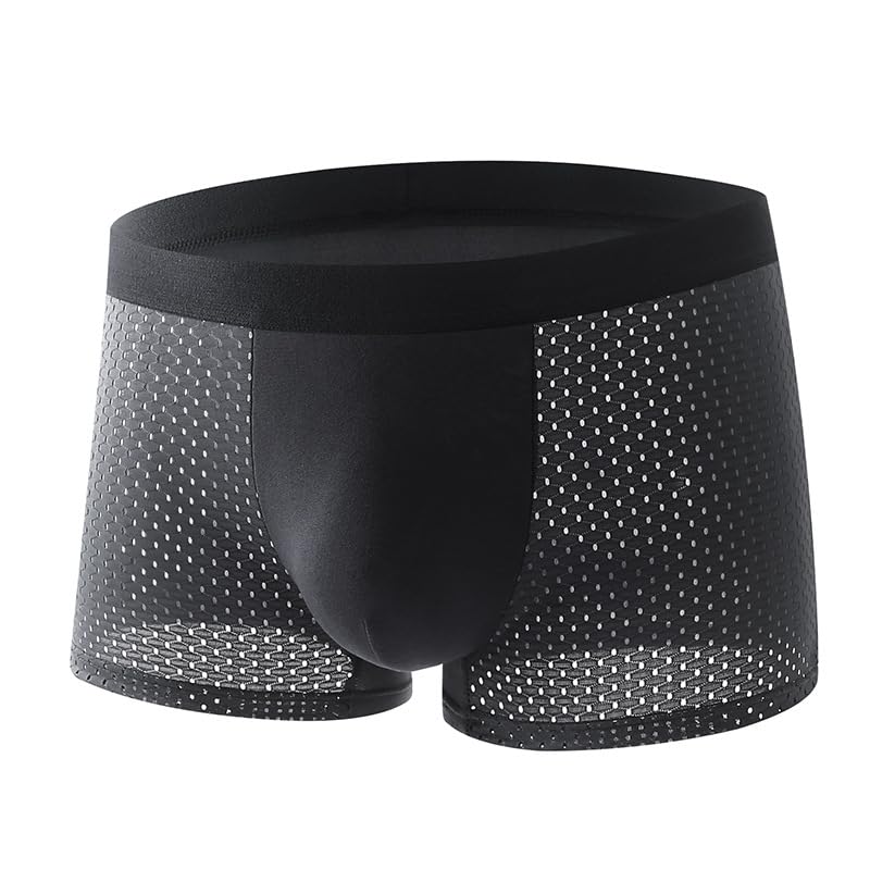 ftk Men's Silk Mesh Underwear Four-Corner Hollow Sports Shorts Breathable Boxer Briefs Black-picture-22