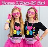 Beamely 26 sztuk kostiumów w stylu lat 80., akcesoria wieczorowe, dyskoteka, neon, lata 90., t-shirt, tutu, bransoletka, saszetka, okulary, naszyjniki, opaski na nogi, strój na rok, imprezę, karnawał