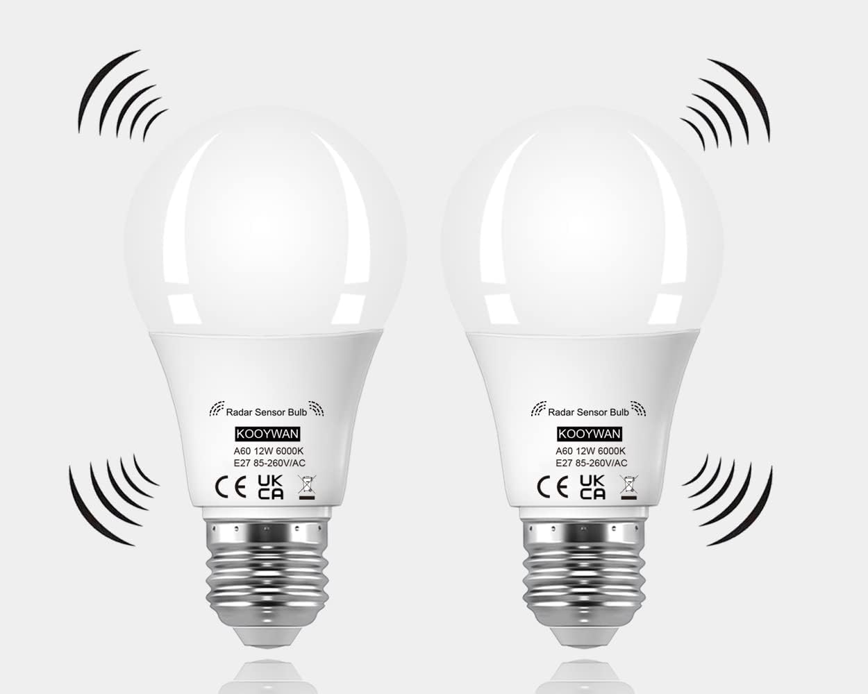 KOOYWAN led Sensorlampe 12W E27 6000K Bewegungsmelder-Lichtsteuerung Radarlampe -A19c 2 Stück
