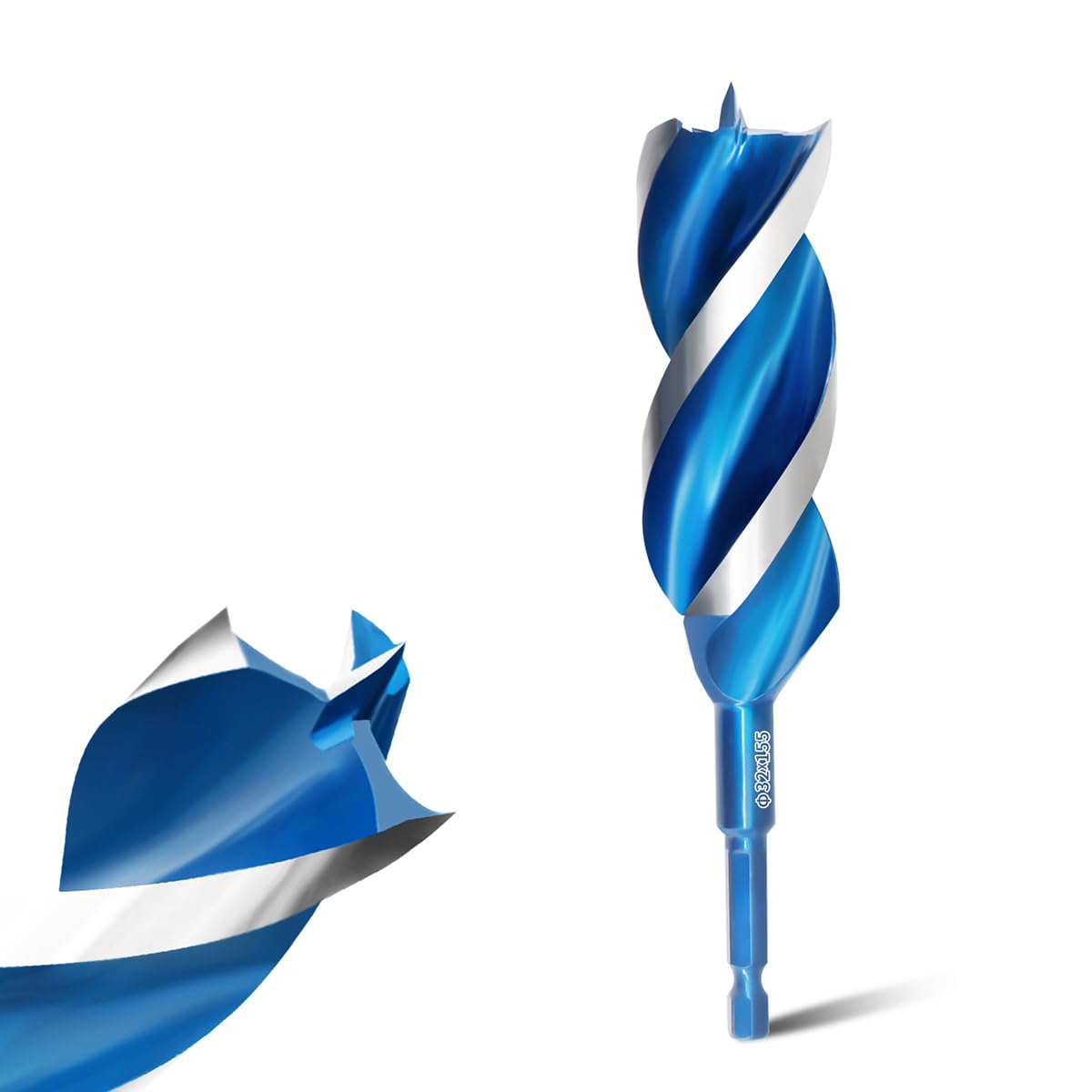 Teronbeta Wood Drill Bit 32mm x 155mm Professional 1/4 Inch Hex Shank Brad Point Auger Drill Bits for Wood