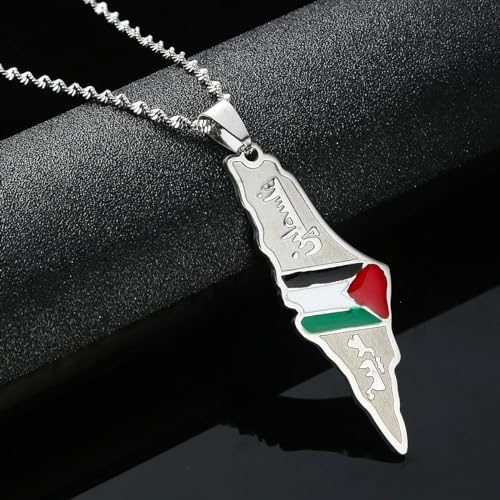 925 Sterling Silver Palestine Map Necklace 14K Yellow Gold Israel Palestine Map Chain Necklaces Palestine Flag Jewelry Palestine Pendant Necklace Palestine Necklace for Women and Men2