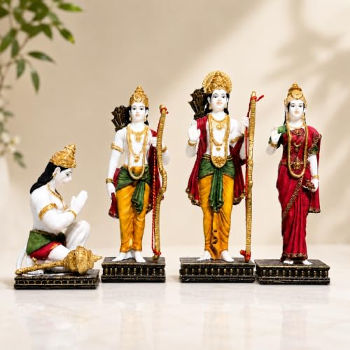 Image of ARMONIA Ram Darbar with Ram, Laxman, Sita & Hanuman Murti Idol Statue for Home Decor Temple | Marble Dust Finish- Multicolour - 22 cm | Best Gift for Wedding & Housewarming (Including Cloth)