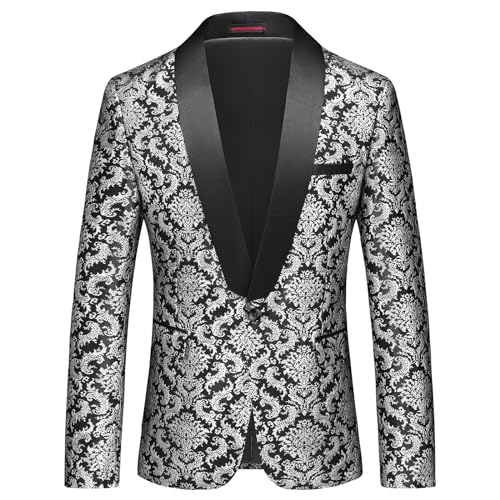 Rogers & Morris Men's Shawl Tuxedo Suit Jacket Paisley Floral Blazer Baroque Patterm Dress Coat2