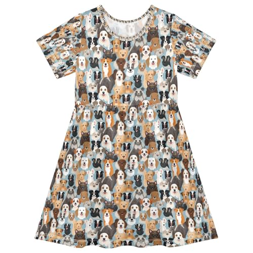 ALAZA Hipster Dog Puppy Girls Dress Short Sleeve Toddler Casual Dresses Summer Sundress 2-8T