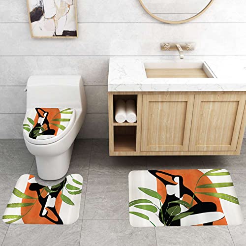 3-teilig Badematten Set, 3D Digitaldruck Figuren Badteppich Sets rutschfest Badvorleger Grau Waschbar U-Förmiger…