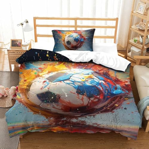 Housse de couette foot 3D avec fermeture éclair pratique pour enfant