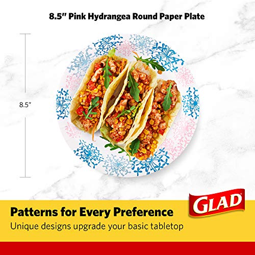 Glad Round Disposable Paper Plates, Pink Hydrangea, 8.5 Inch, 50 Count - image 6