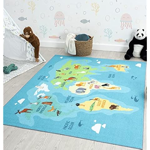 Happy Life Children's World Map Rug Cover