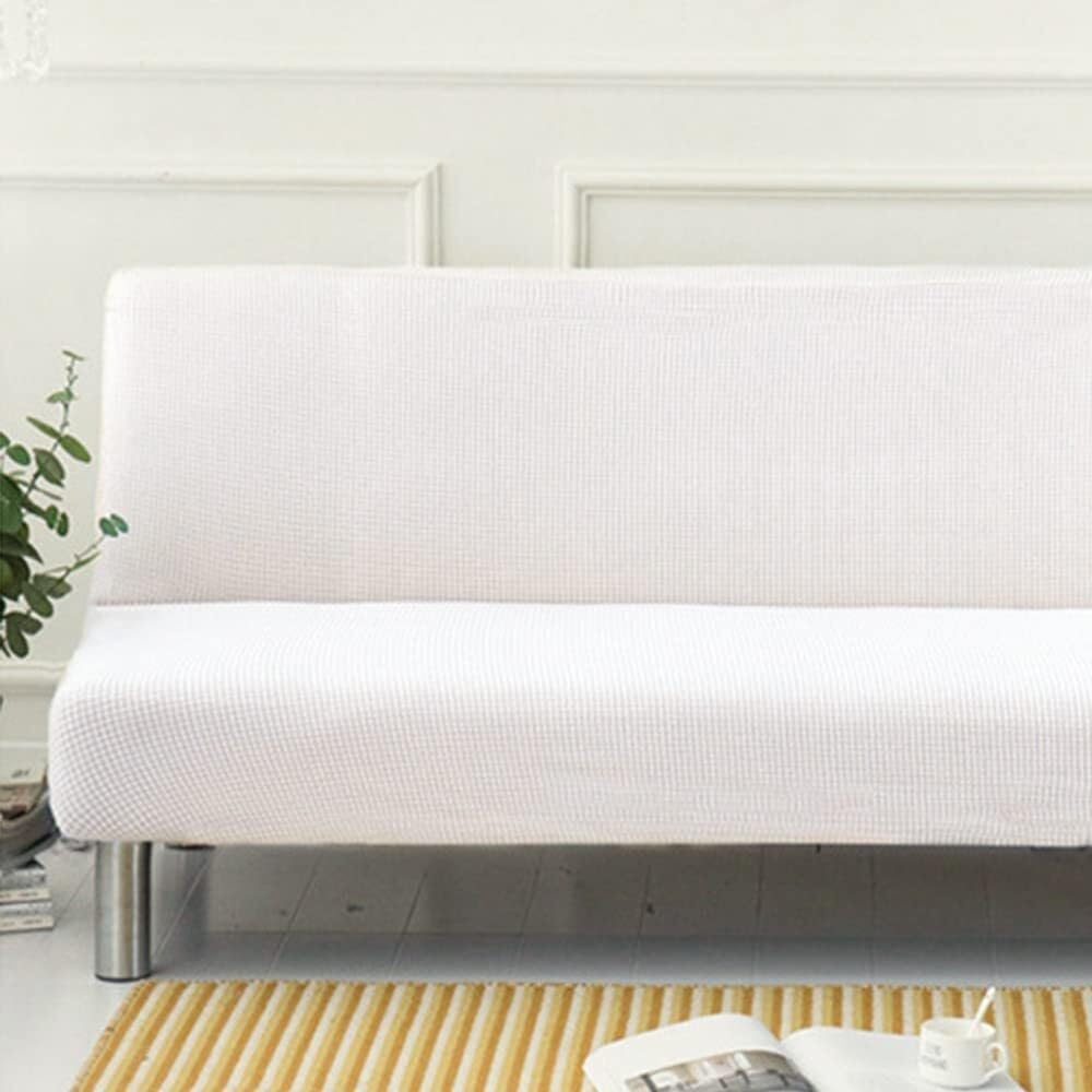 WWQQKJ Sofa Cover Without Armrests Solid Color 2/3 Seater Stretch, Stain Resistant Cover for Sofa Bed Washable Non-Slip Foldable Clic Clac Sofa Cover(Bianco,160-190cm)