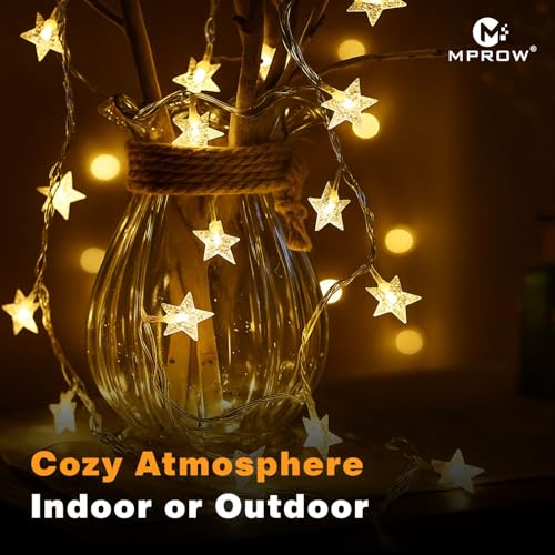 Image of MPROW Star String Lights - 20 LED Yellow Color Hanging Fairy Lights with Waterproof Decorative Lights for Bedroom, Diwali, Christmas, Wedding, and Outdoor Garden
