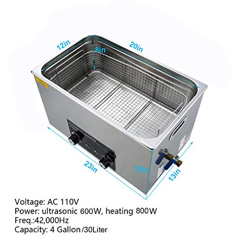 Commercial Ultrasonic Cleaner 30L with Heater 42kHz for Carburetor Bike Chain 3D Printing Modle Brass Instrument Jewelry Denture Professional, ACMESONIC