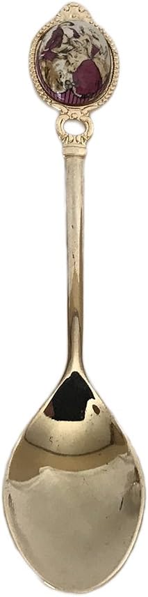 Stainless Steel 24K Gold Plated Demi Dessert Flatware Set with Image of Madonna Victorian Couple - Collection of 6 - Dessert Spoons with Burgundy Handle