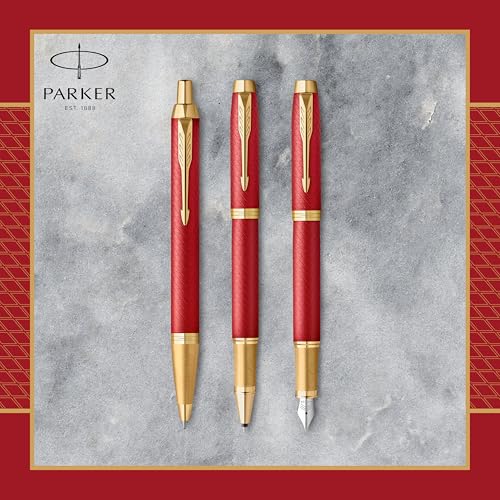 Image of Parker IM Ballpoint Pen | Red Premium Lacquer with Gold Trim | Medium Tip with Blue Refill | Gift Box