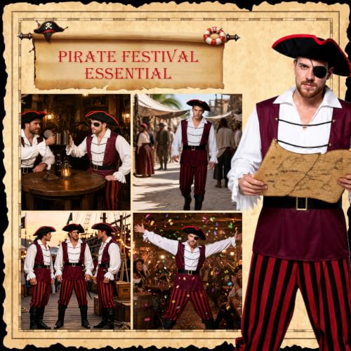 kitsezt Men Pirate Costume, Adult Pirate Shirt Vest Viking Pants Hat Set - image 6
