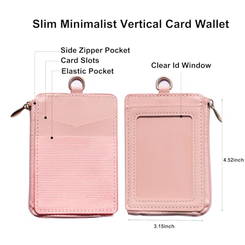 Image of FORZEN Slim Minimalist Vertical Card Holder Wallet, Pocket Credit Card Holder, Elastic Card Holder Wallets for Men & Women (Pink)