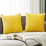 HOLLHOFF Mustard Yellow Throw Pillow Covers Decorative Striped Soft Velvet Square Cushion Case for...