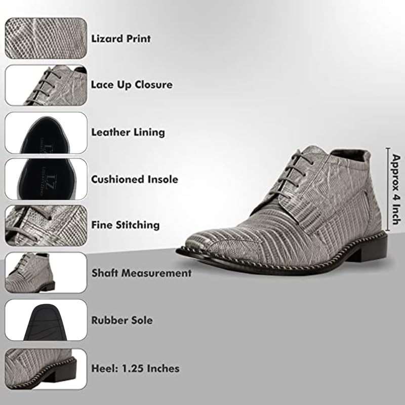 Image of LIBERTYZENO Mens Lizard Print Genuine Leather Adults Ankle Boots Lace Up Dress Shoes for Easter Gift
