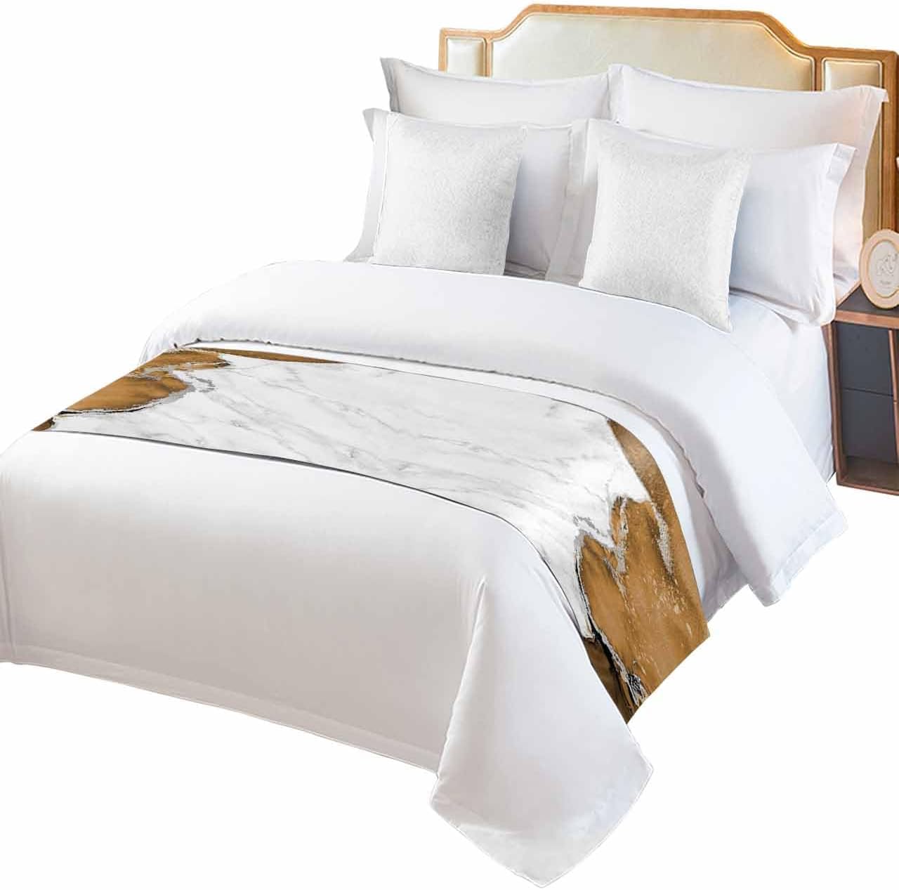 Brown Marble Crack Bed Runner Scarf King Size, Modern Abstract Geometric Texture Luxury Bed Throw Runners & Scarves for Twin Full Queen King Foot of Bed, Bedroom Hotel Wedding Room Decoration, 94"x20"