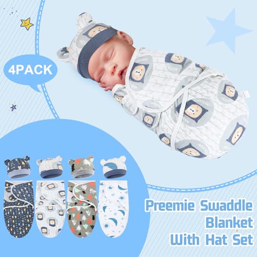 Image of Buryeah 4 Pack Preemie Swaddle Blanket Wrap Set