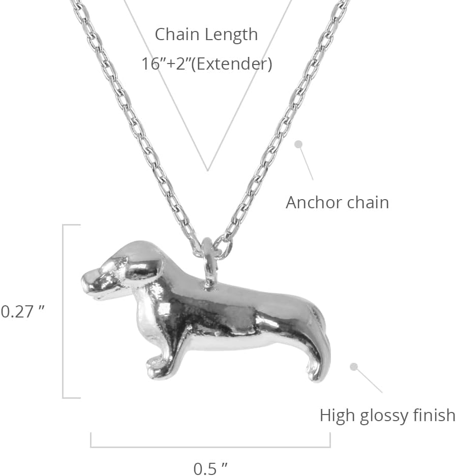 MUSTHAVE 18K Gold Plated Dog Pendant Necklace, Message Card, Dachshund, Dogmom, Dogperson, Necklace for Women, Simple, Dainty, Anchor Chain, 16+2 inch Extender (White Gold) - Image 2