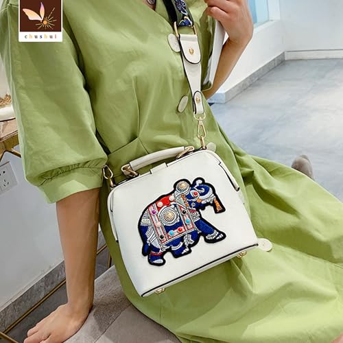 chushui Vintage Embroidered Elephant Crossbody Bag for Women – Bohemian Ethnic Style Shoulder Purse with Colorful Embroidery, Small Structured Handbag with Adjustable Strap for Travel, Daily Use