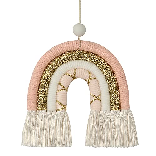 Image of BOHO GARDEN Macrame Rainbow Charm - Essential Oil Diffuser for Cars, Baby Nursery, Children's Bedroom & Home Decor - Colorful Decorative Hanging Air Freshener & Accessories - 3.5x4 - Rose Gold