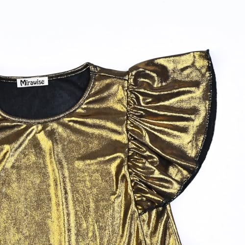 Image of Mirawise Girls Shirts Metallic Tops Clothes Tshirt Ruffle Short Sleeve Tee Size 6-14
