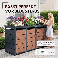 ALBATROS Mülltonnenbox 4er Holzdekor & Pflanzkasten | Metall, 120-240L – Ansicht 2