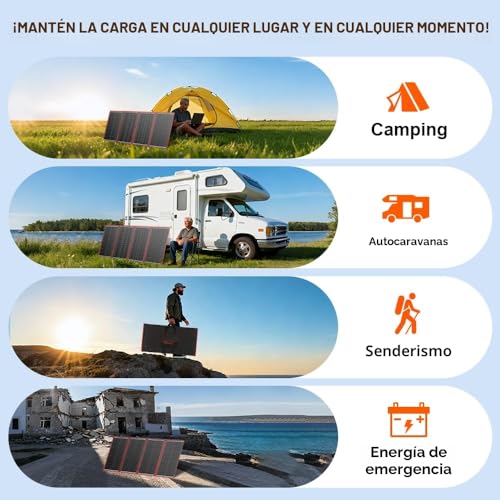 Miniatura 8 de Dokio Kit Panel Solar Plegable 300w 12v Monocristalino Portátil, Plegable, Imermeable,Ideal Para La Energía Solar Al Aire Libre, Embarcaciones, Camping, Caravanas O Autocaravanas.Para Batería De 12v