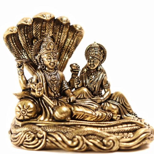 Image of The Spiritual Living Pure Brass Vishnu Laxmi Idol | 3 Inch | Statue | Laxmi Narayan | Sheshnag Vishnu Murti | Vishnu Lakshmi Idol | Small | On Sheshnag |