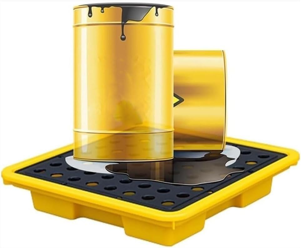 Plastic Pallets Spill Containment Pallet Tray Platform Oil Drum Drums Concrete Modular Drain Proof,Industrial Spill Containment Platform StackabGrates for Drums 50x36x10 cm BlackSafe Chemica