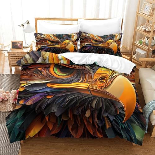 Housse de couette aigle 3D en microfibre avec taies d'oreiller lit simple - 3