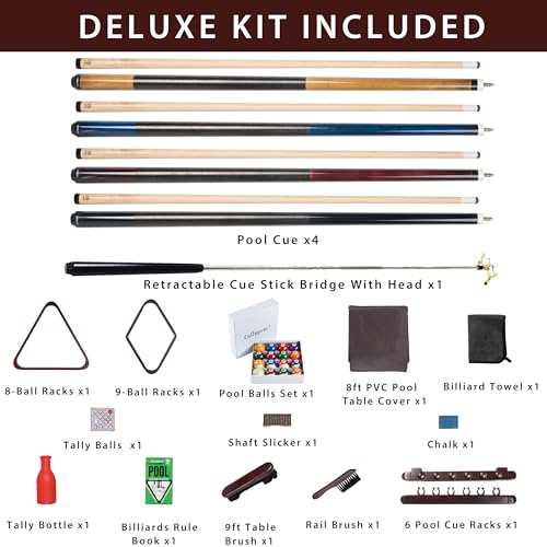 Collapsar Pool Table Accessories Kit, Premium Pool Stick & Retractable Cue Bridge, Billiard Balls Set &Table Covers, Ball & Cue Racks and Other Billiard Accessory