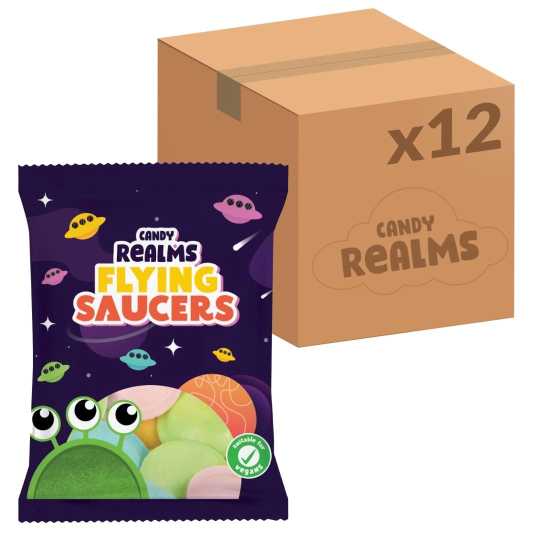 Candy Realms Flying Saucers, Sherbet Filled Wafer Discs, Sour Sweet, 36g (Pack of 12)
