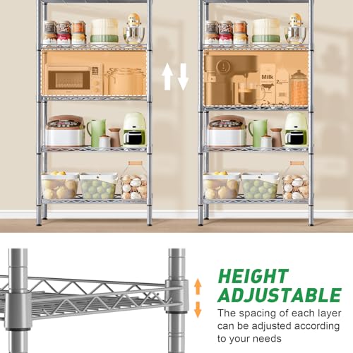[Isyunen] 5 Tier Shelving Unit Adjustable Wire Shelves Organizer Shelf Rack Heavy Duty Storage Unit Black/Silver/White (Silver) by Isyunen - Image 4