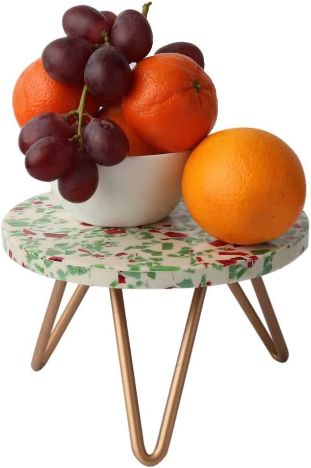 Indian Shelf Cake Stands for Dessert Table | Wood and Resin Reusable Cheese Fruit Dessert Serving Stand | Moroccan Food Stands for Display Party [Green & White, 1 Pack]