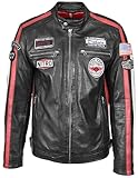 A1 FASHION GOODS Veste de motard en cuir souple pour homme avec rayures de course - Style décontracté, Noir , S