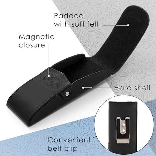Image of Orsus Women's Hard Glasses Case with Belt Clip - Premium PU Leather with Felt Lining, Magnetic Closure - Eyewear Pouch