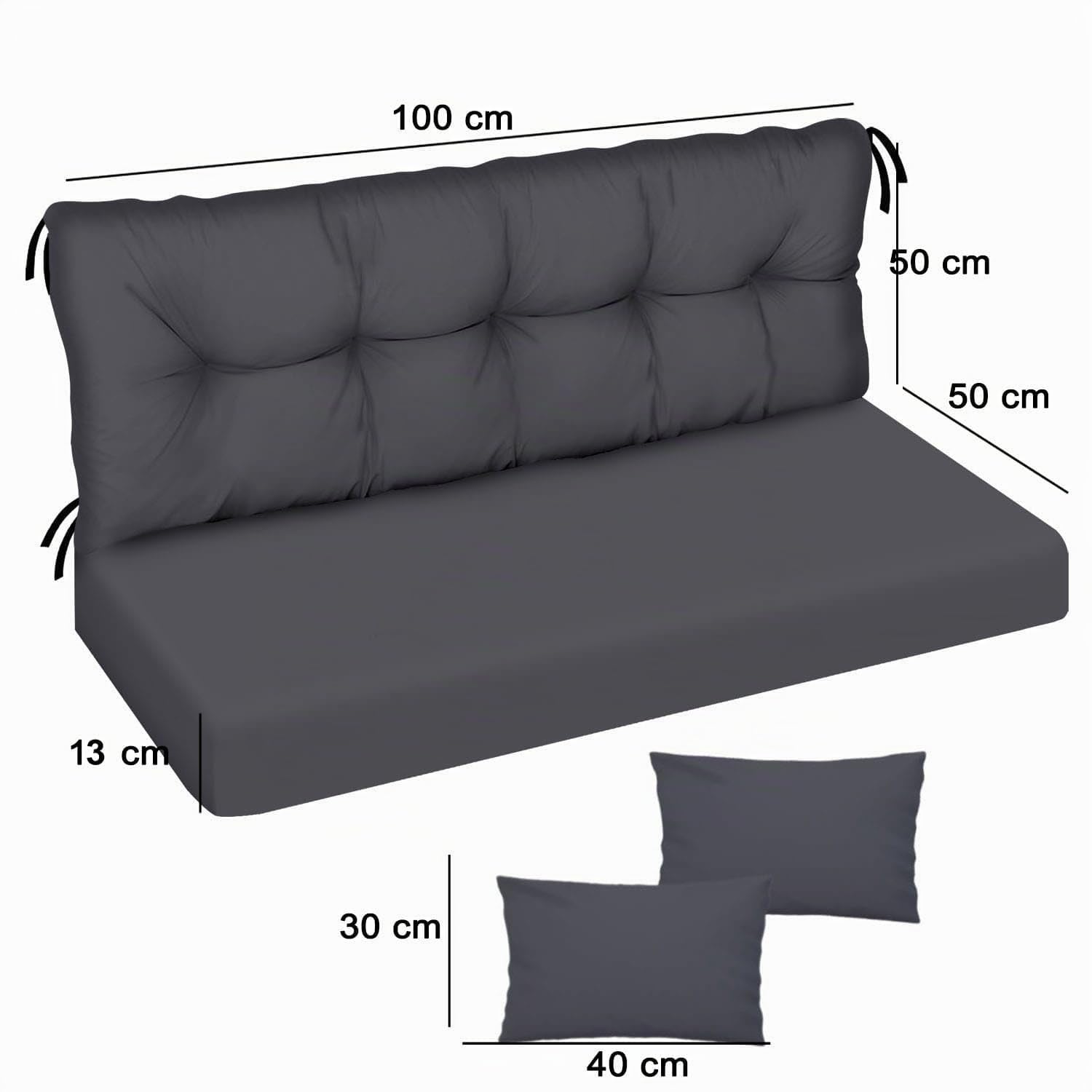 Ferocity Auflage für Hollywoodschaukel 100x50x50 Gartenbankauflage und 2 Kissen Palettenauflage Bankauflage Sitzkissen und Rückenkissen Matratze Sitzpolster Gartenpolster Glatt-Pik Graphite [133]