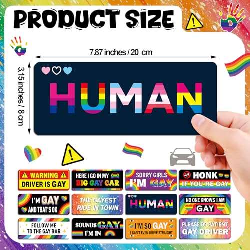 Image of 12 Pcs Gay Pride Funny Magnet Bumper Sticker LGBT Rainbow Pride Prank Magnetic Sign for Vehicle Truck Reusable Magnet Sticker for Fridge(Bright)