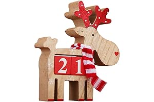 Amosfun Christmas Countdown Blocks Wooden Deer Ornament
