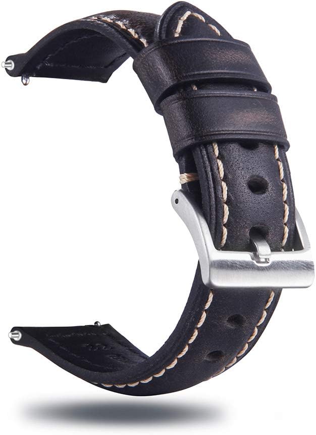 Berfine Quick Release Retro Leather Watch Band,Vintage Pull-up Leather Watch Strap