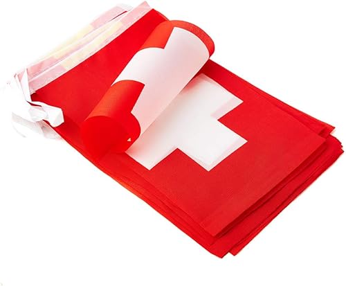 Miniatura 3 de Bandera suiza, bandera suiza, pequeña cadena de banderas suizas, mini banderas suizas, utilizada para fiestas, escuela, eventos deportivos,