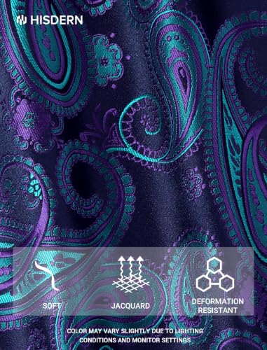Image of HISDERN Extra Long Ties for Men Classic Floral Tie and Pocket Square Elegant Silk Necktie Handkerchief Set Wedding Party