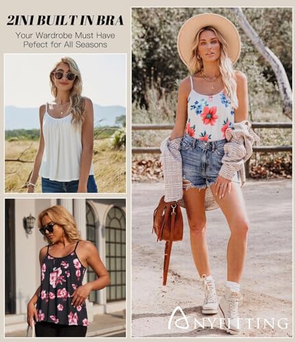 Image of Camisoles for Women with Built in Bra Adjustable Strap Tank Tops Cami Sleeveless Summer Tops for Workout Sleeping Traveling