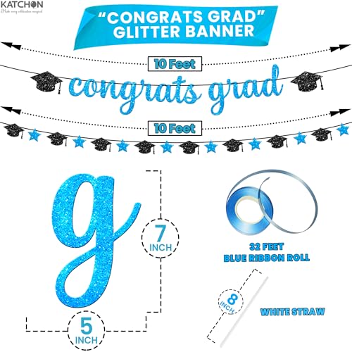 Image of KatchOn, Blue 2026 Graduation Party Decorations - Large, Pack of 25 | Glitter Congrats Grad Banner for 2026 Grad Decorations Blue | graduation Balloons for graduation decorations 2026